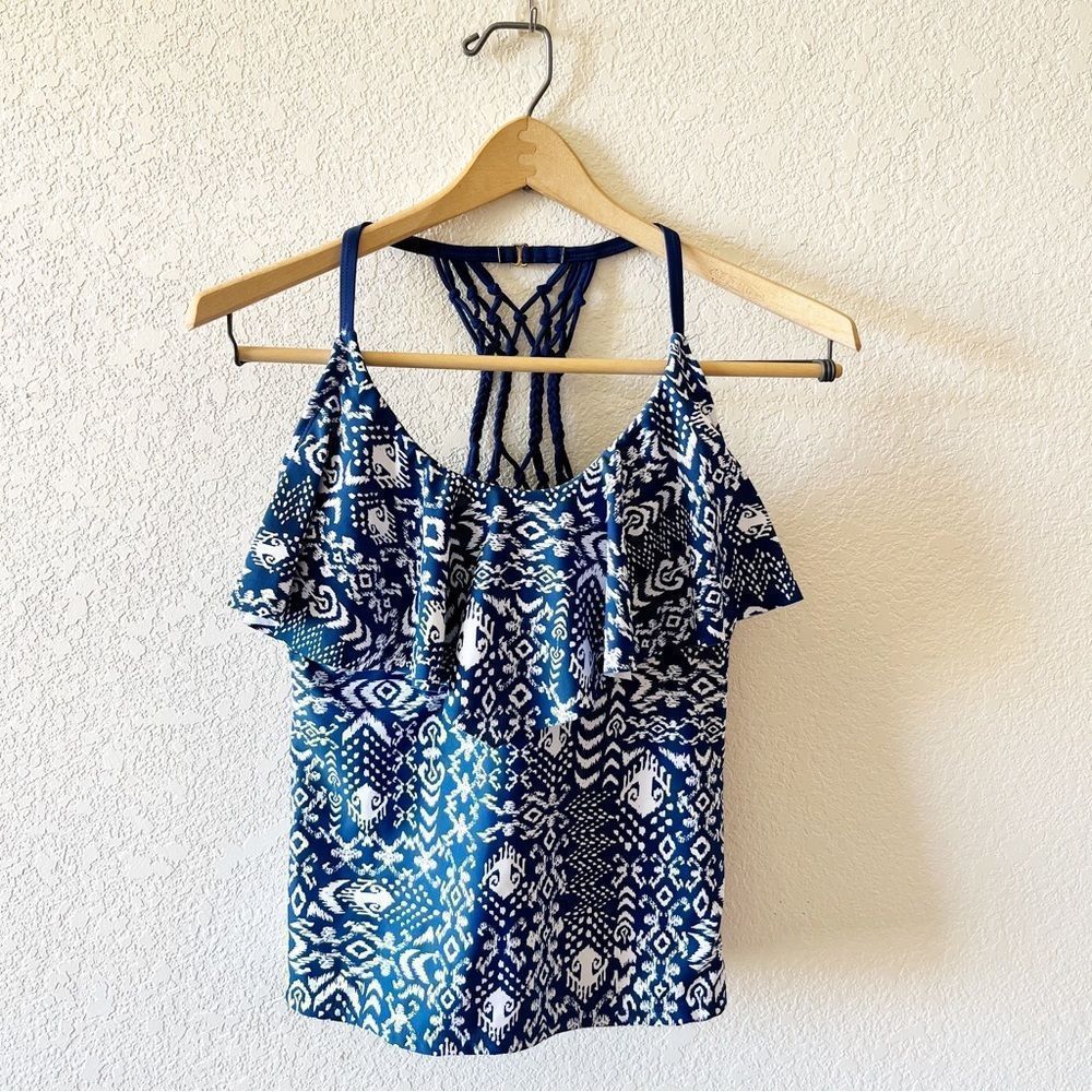 CATALINA Swim Ruffle Macrame Padded Tankini Top Size S